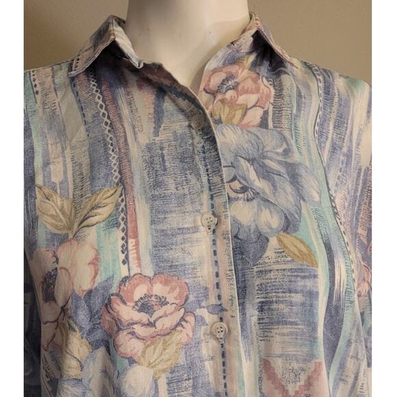 Vintage 80s Casey & Max Pastel Floral Blouse Sz Small Kitschy Grannycore Retro - Picture 2 of 10